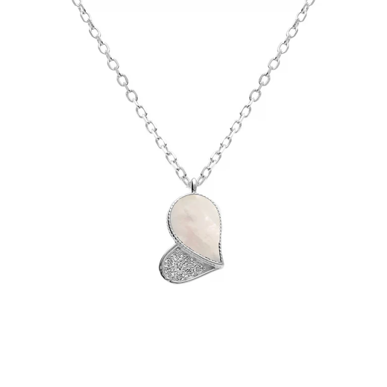 Collier cœur serti d’oxydes blancs nacré – Argent 925 rhodié | Azuline
