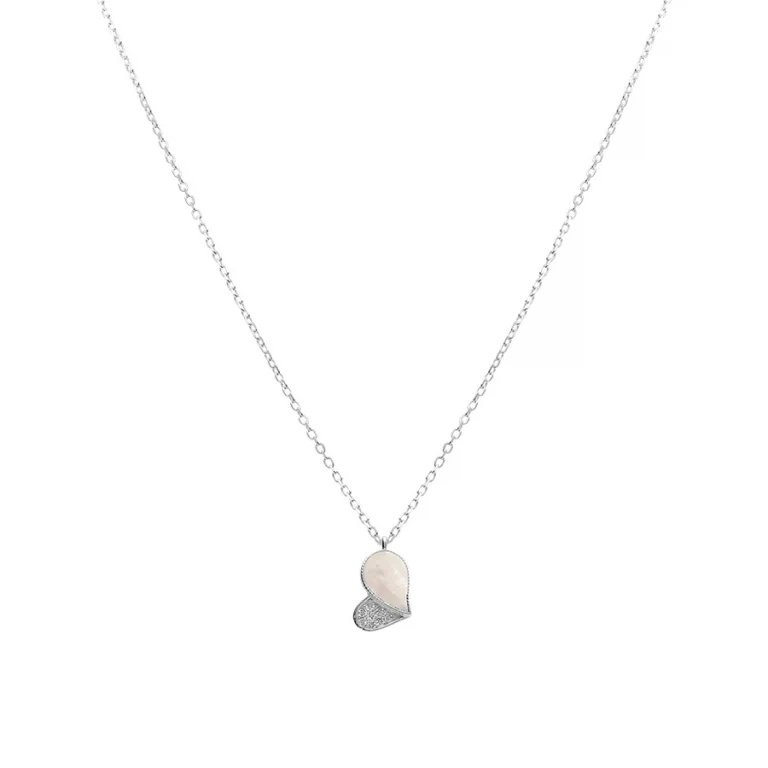 Collier cœur serti d’oxydes blancs nacré – Argent 925 rhodié | Azuline