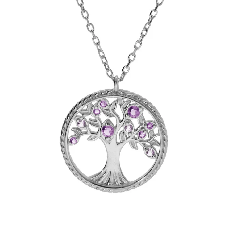 Collier arbre de vie serti d’oxydes violets – Argent 925 rhodié | Azuline