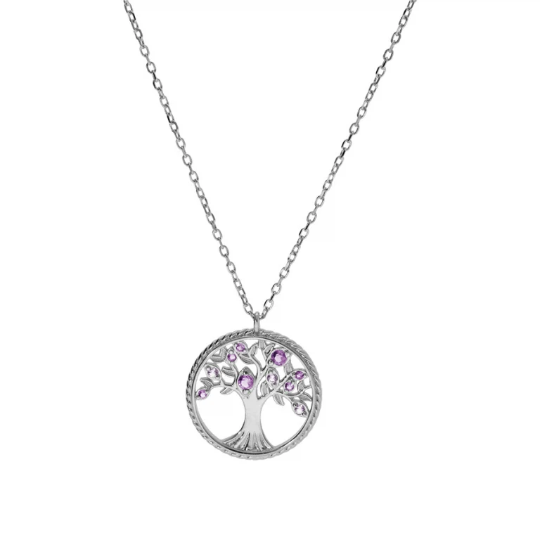 Collier arbre de vie serti d’oxydes violets – Argent 925 rhodié | Azuline