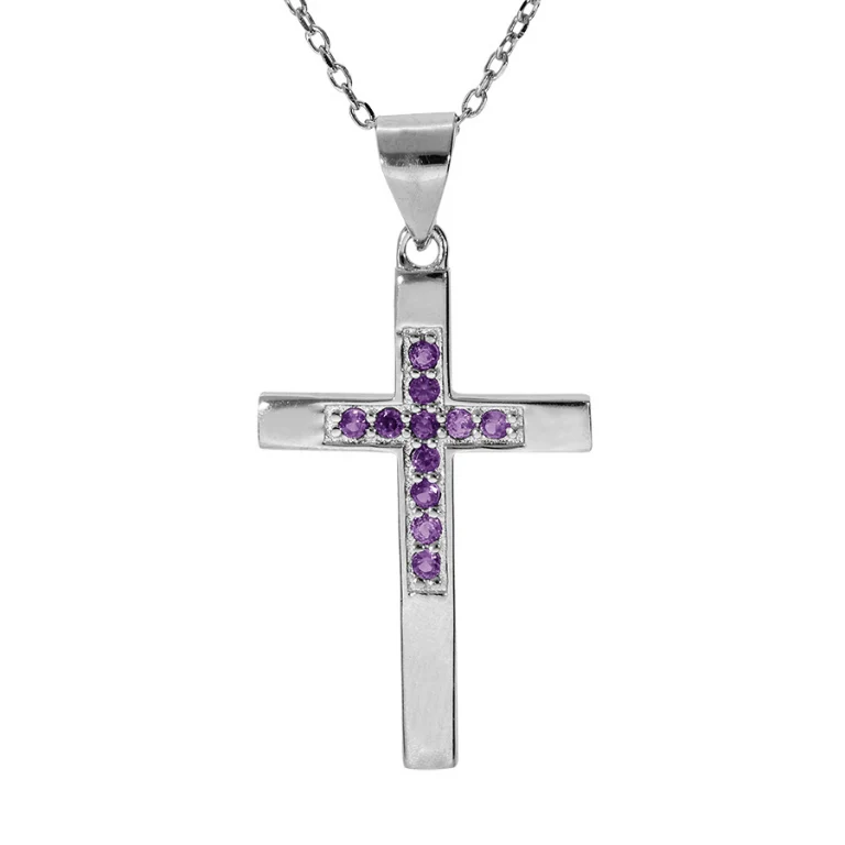Collier croix serti d’oxydes violets – Argent 925 rhodié | Azuline