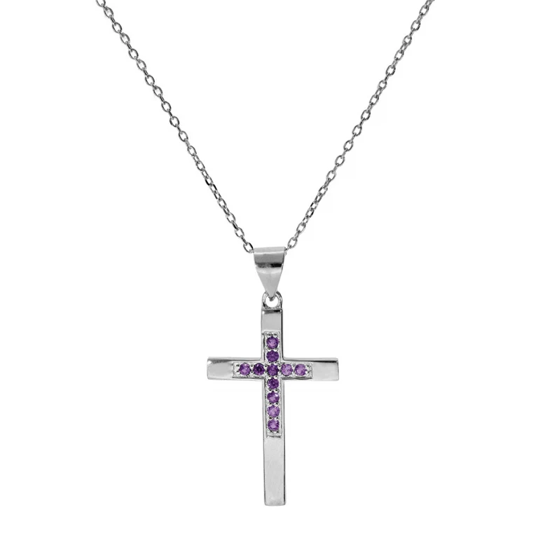 Collier croix serti d’oxydes violets – Argent 925 rhodié | Azuline