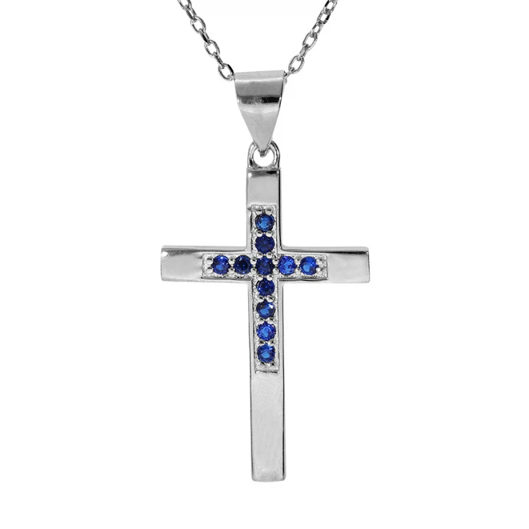 Collier croix serti d’oxydes bleus – Argent 925 rhodié | Azuline