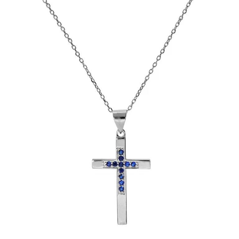 Collier croix serti d’oxydes bleus – Argent 925 rhodié | Azuline
