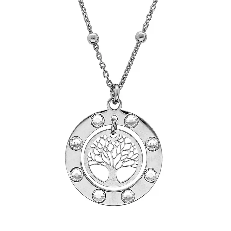 Collier arbre de vie serti d’oxydes blancs – Argent 925 rhodié | Azuline