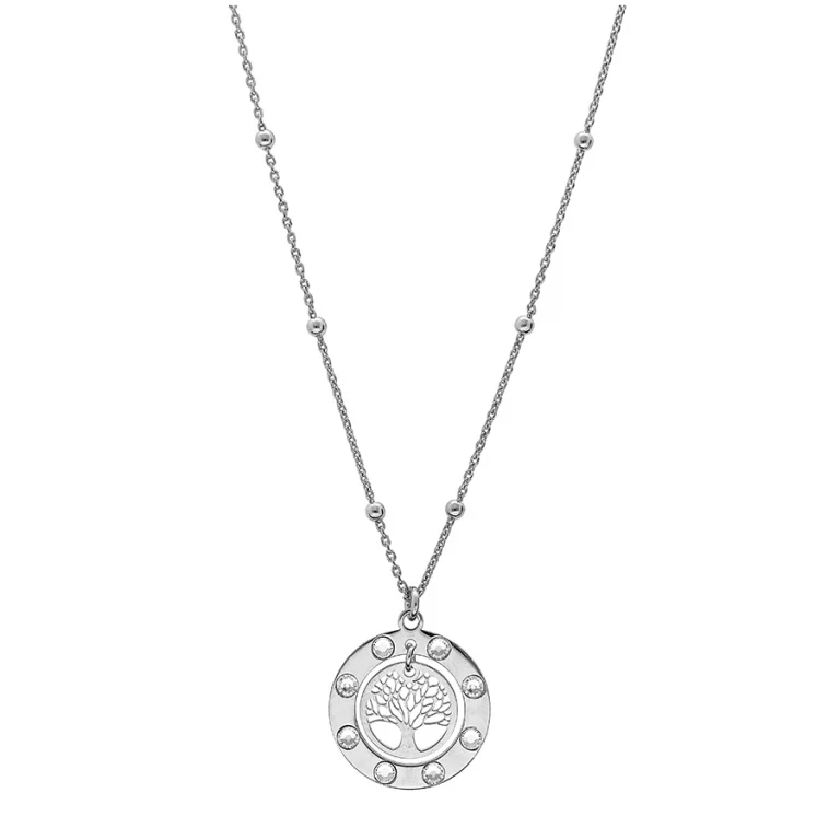 Collier arbre de vie serti d’oxydes blancs – Argent 925 rhodié | Azuline