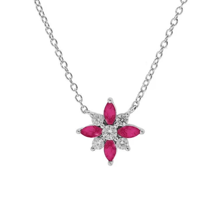 Collier fleur serti d’oxydes blancs et fuchsia – Argent 925 rhodié | Azuline