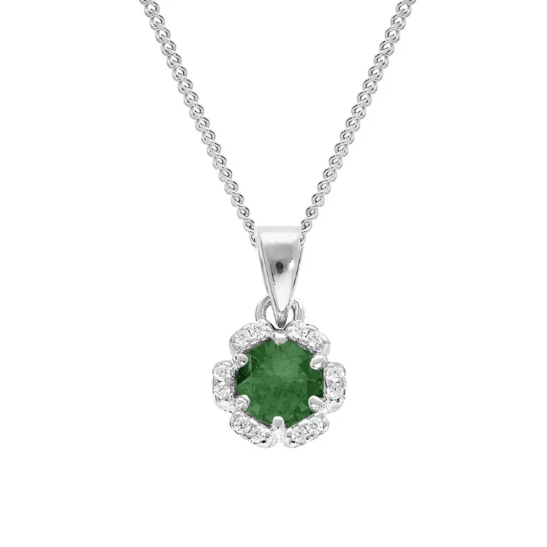 Collier fleur serti d’oxydes verts foncés et blancs – Argent 925 rhodié | Azuline