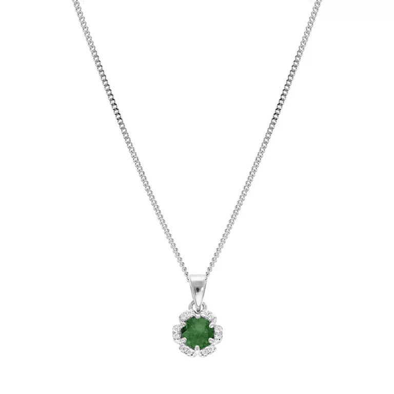 Collier fleur serti d’oxydes verts foncés et blancs – Argent 925 rhodié | Azuline
