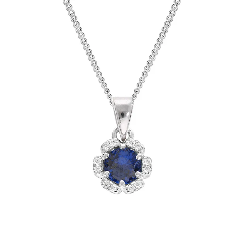 Collier fleur serti d’oxydes bleu foncé et blancs – Argent 925 rhodié | Azuline