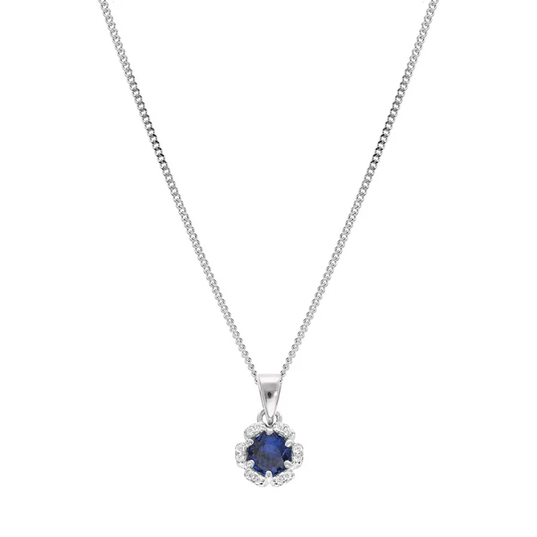 Collier fleur serti d’oxydes bleu foncé et blancs – Argent 925 rhodié | Azuline