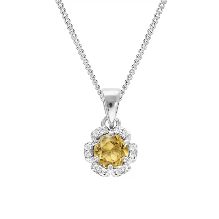 Collier fleur serti d’oxydes couleur miel et blancs – Argent 925 rhodié | Azuline