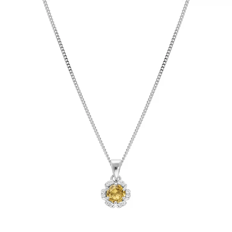 Collier fleur serti d’oxydes couleur miel et blancs – Argent 925 rhodié | Azuline