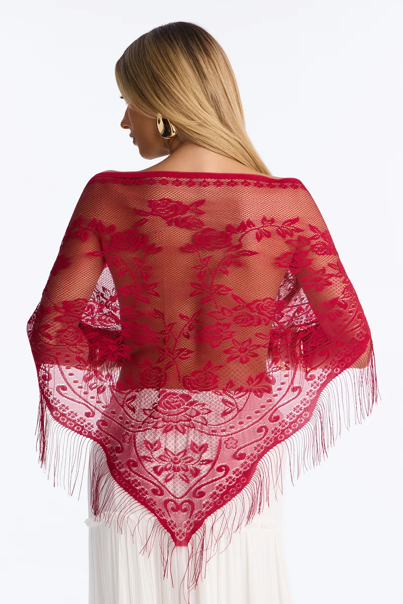 Delicate Flowers Lace Shawl Scarf - Burgundy