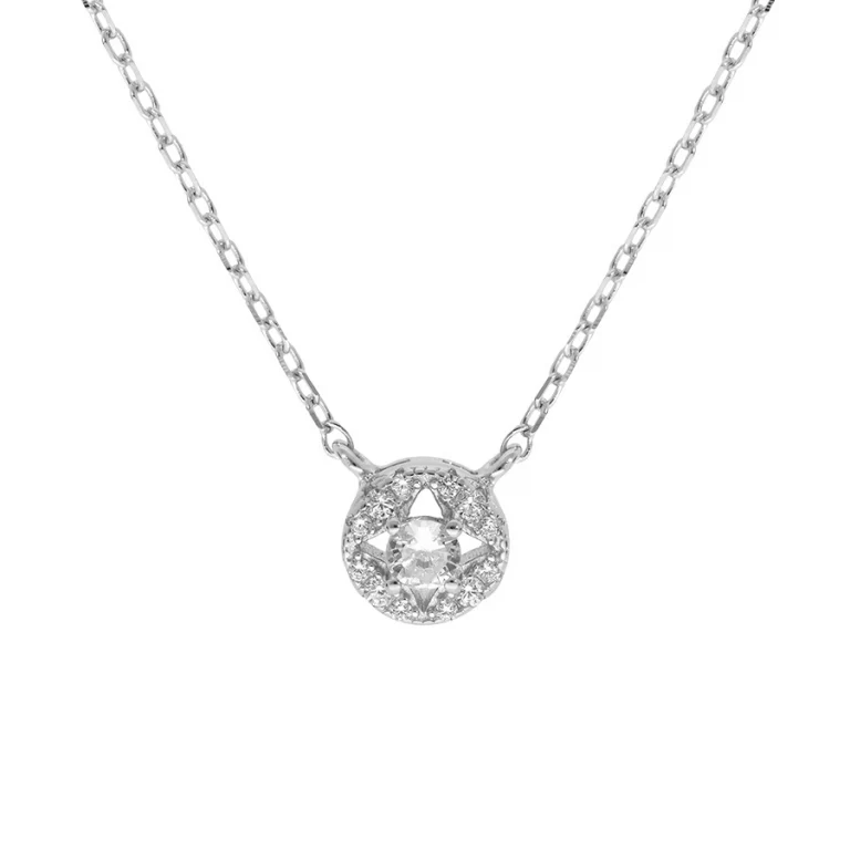 Collier rond pavé à oxyde central – Argent 925 rhodié | Azuline