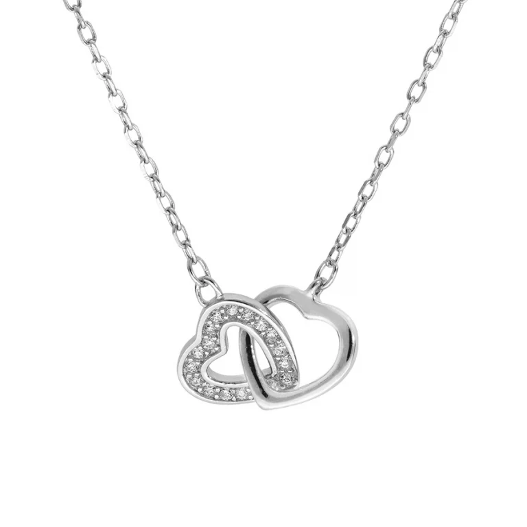 Collier cœur lisse et cœur serti entrelacés – Argent 925 rhodié | Azuline
