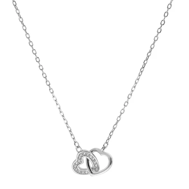 Collier cœur lisse et cœur serti entrelacés – Argent 925 rhodié | Azuline
