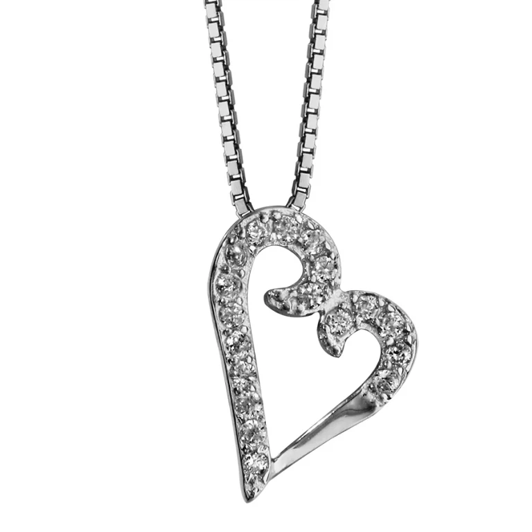 Collier grand cœur asymétrique serti – Argent 925 rhodié | Azuline