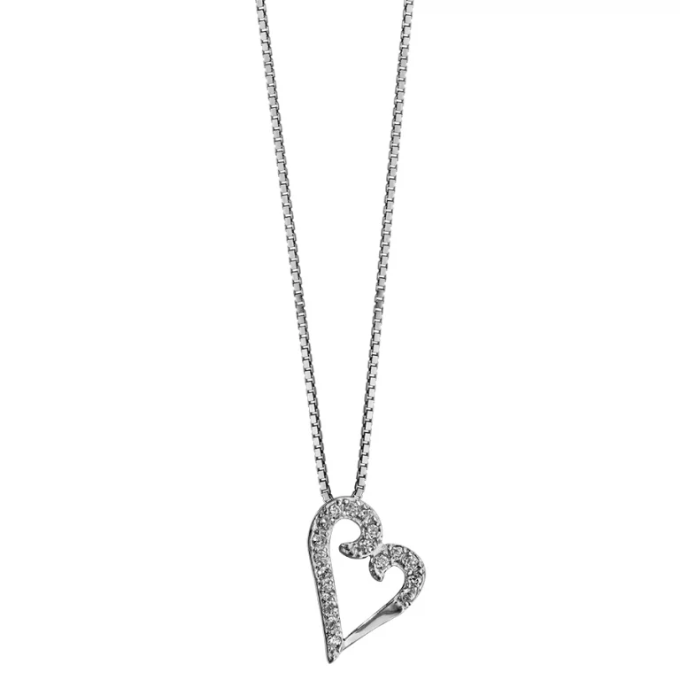 Collier grand cœur asymétrique serti – Argent 925 rhodié | Azuline