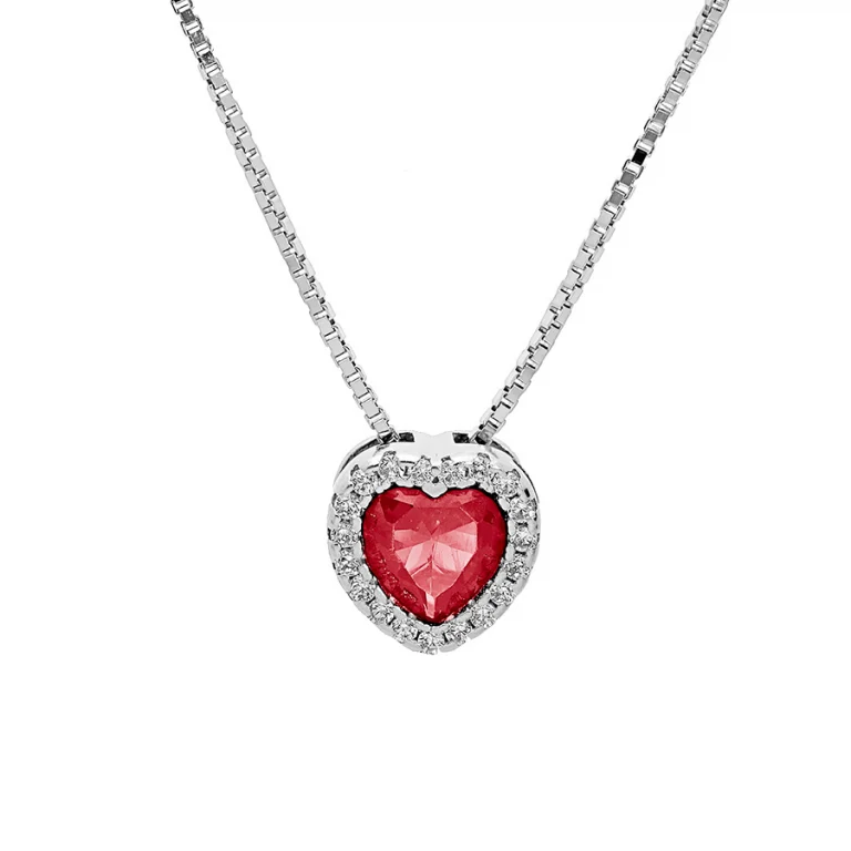 Collier cœur à oxyde rouge et oxydes blancs – Argent 925 rhodié | Azuline