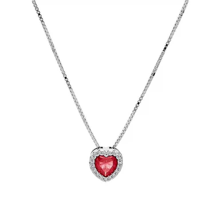 Collier cœur à oxyde rouge et oxydes blancs – Argent 925 rhodié | Azuline
