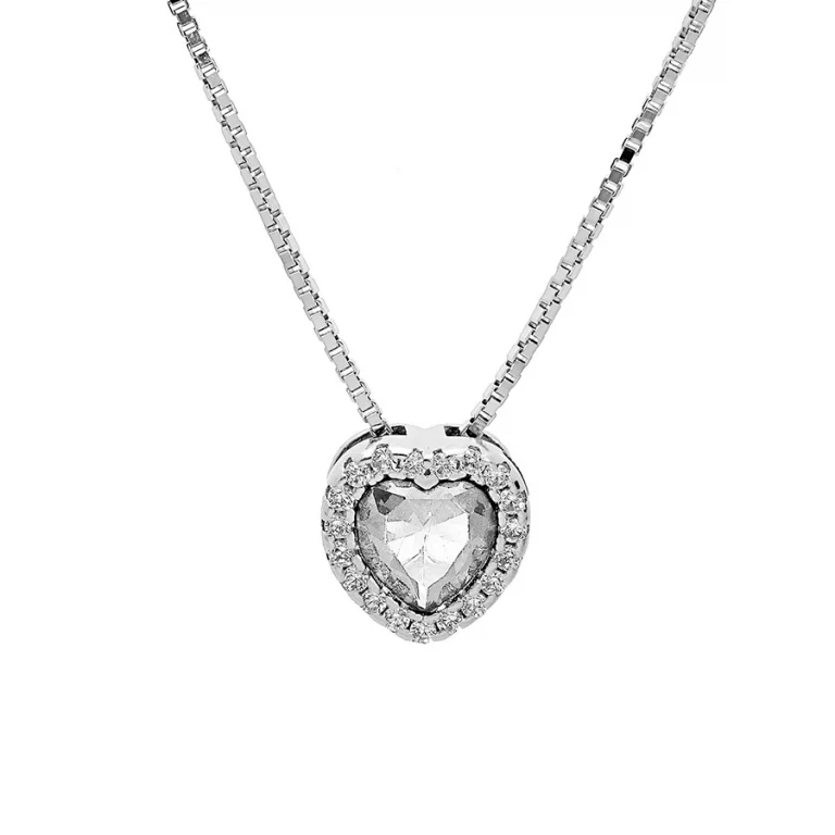 Collier cœur à pierre centrale et halo – Argent 925 rhodié | Azuline