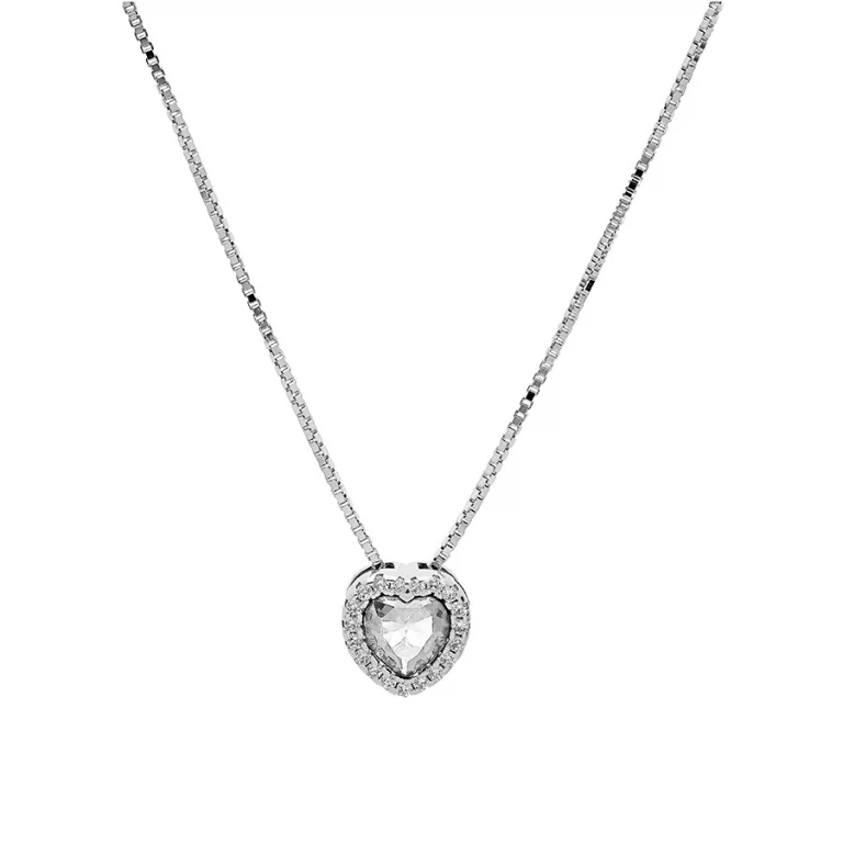 Collier cœur à pierre centrale et halo – Argent 925 rhodié | Azuline