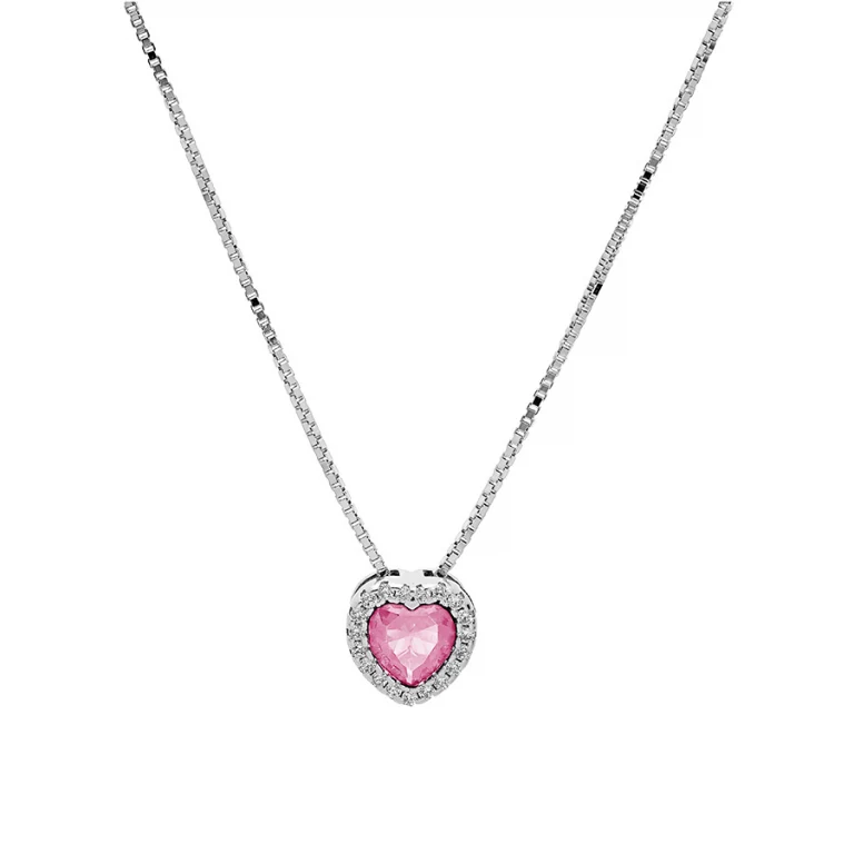 Collier cœur à oxyde rose et oxydes blancs – Argent 925 rhodié | Azuline