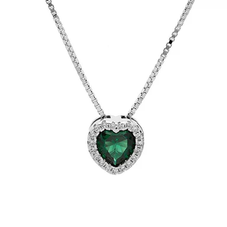 Collier cœur à oxyde vert et oxydes blancs grand modèle – Argent 925 rhodié | Azuline