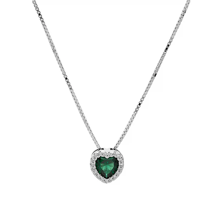 Collier cœur à oxyde vert et oxydes blancs grand modèle – Argent 925 rhodié | Azuline