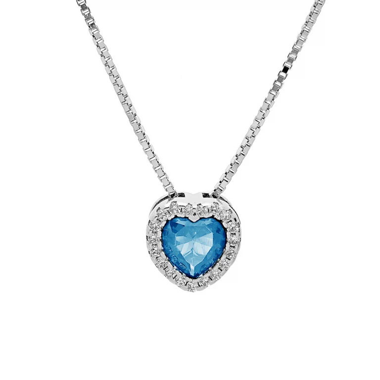 Collier cœur à oxyde bleu ciel et oxydes blancs – Argent 925 rhodié | Azuline