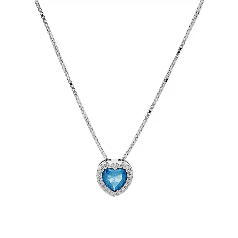 Collier cœur à oxyde bleu ciel et oxydes blancs – Argent 925 rhodié | Azuline