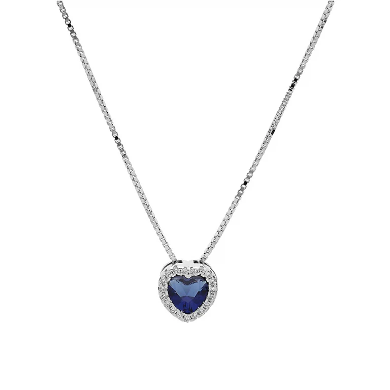Collier cœur à oxyde bleu foncé et oxydes blancs – Argent 925 rhodié | Azuline