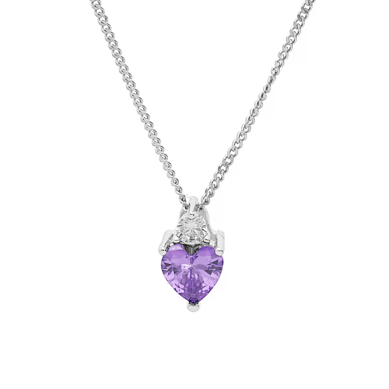 Collier cœur serti d’oxydes blancs et violets – Argent 925 rhodié | Azuline