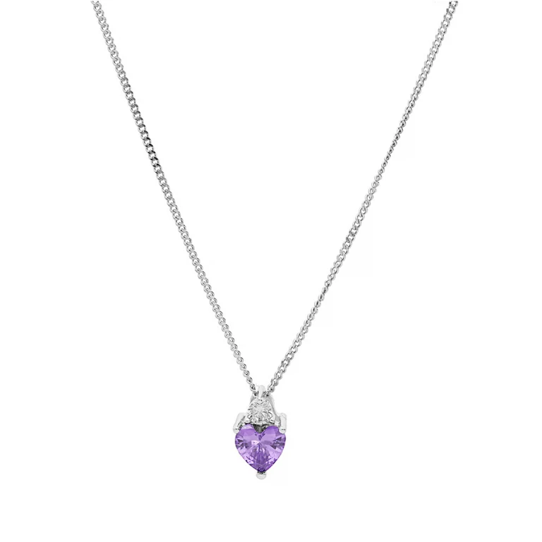 Collier cœur serti d’oxydes blancs et violets – Argent 925 rhodié | Azuline
