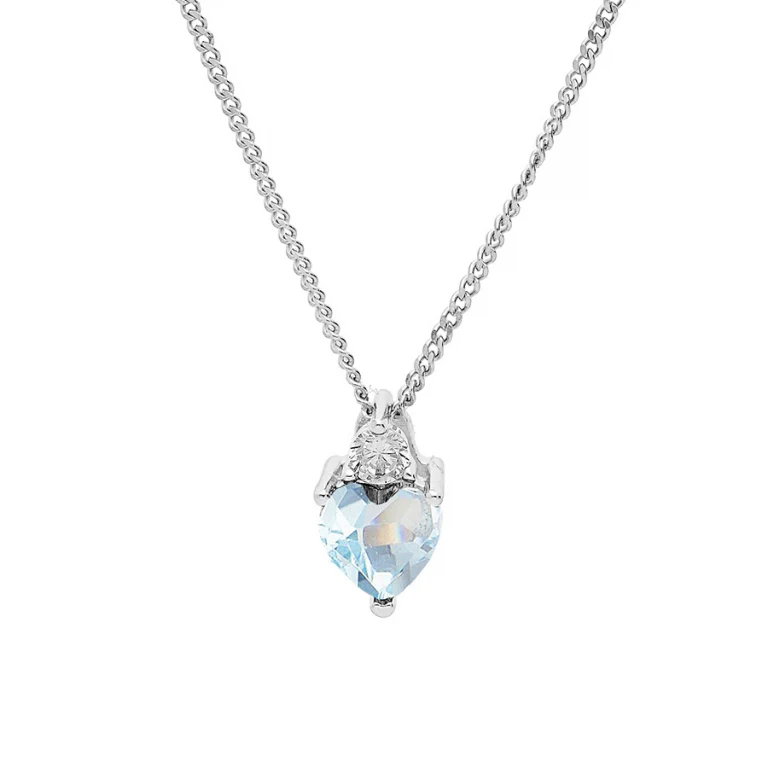 Collier cœur serti d’oxydes blancs et bleu ciel – Argent 925 rhodié | Azuline