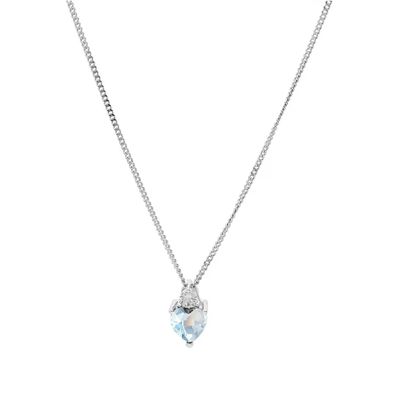 Collier cœur serti d’oxydes blancs et bleu ciel – Argent 925 rhodié | Azuline