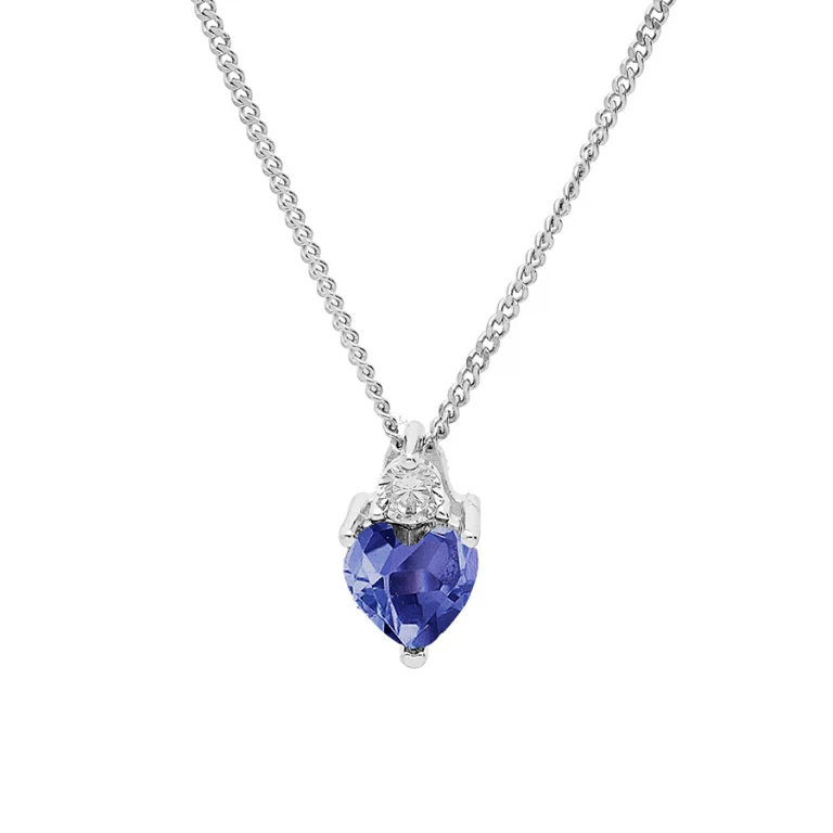 Collier cœur serti d’oxydes blancs et bleu foncé – Argent 925 rhodié | Azuline