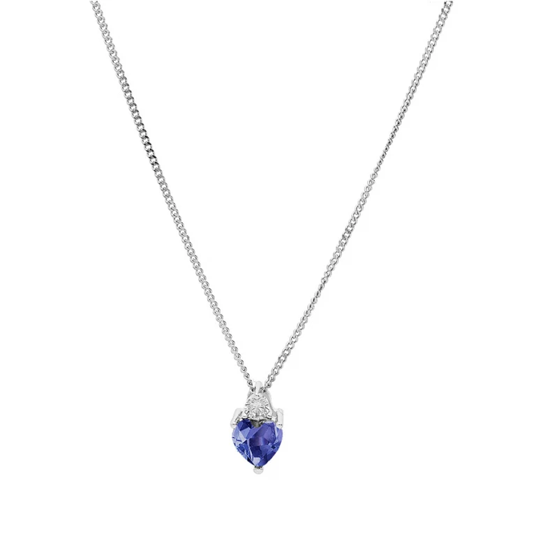 Collier cœur serti d’oxydes blancs et bleu foncé – Argent 925 rhodié | Azuline