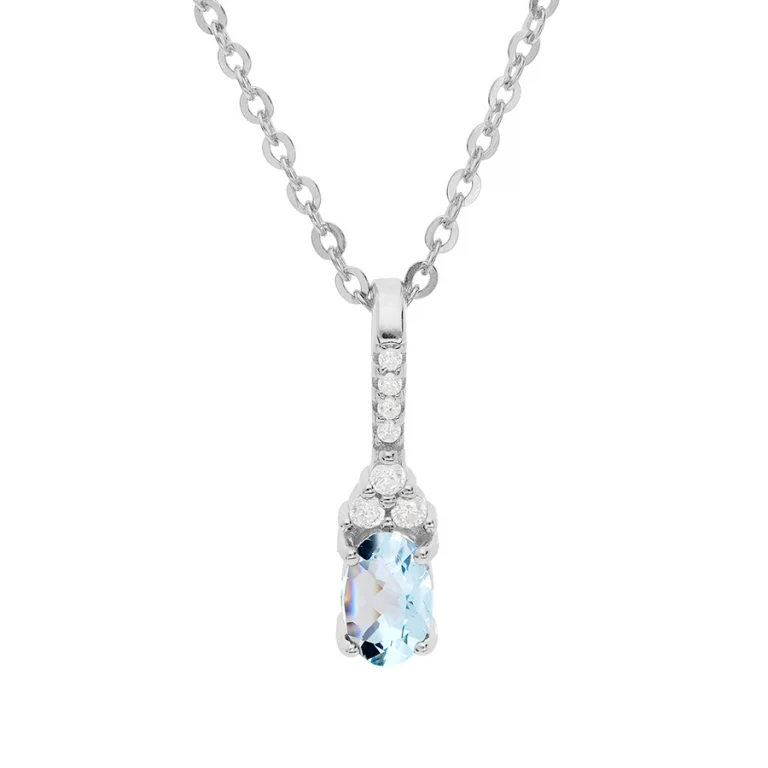 Collier pendentif à topaze bleu véritable et oxydes blancs – Argent 925 rhodié | Azuline