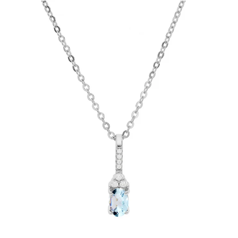 Collier pendentif à topaze bleu véritable et oxydes blancs – Argent 925 rhodié | Azuline