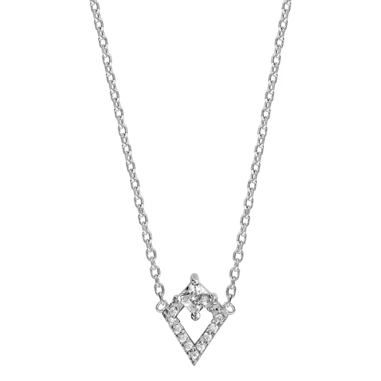 Collier losange serti d’oxydes – Argent 925 rhodié | Azuline