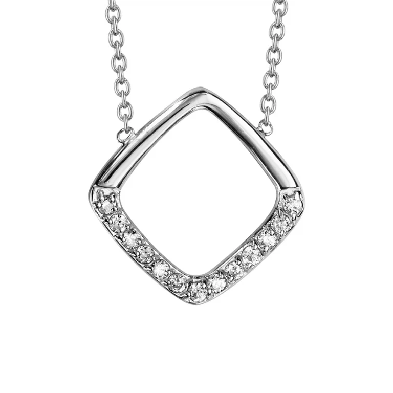 Collier carré serti d’oxydes blancs ajouré – Argent 925 rhodié | Azuline