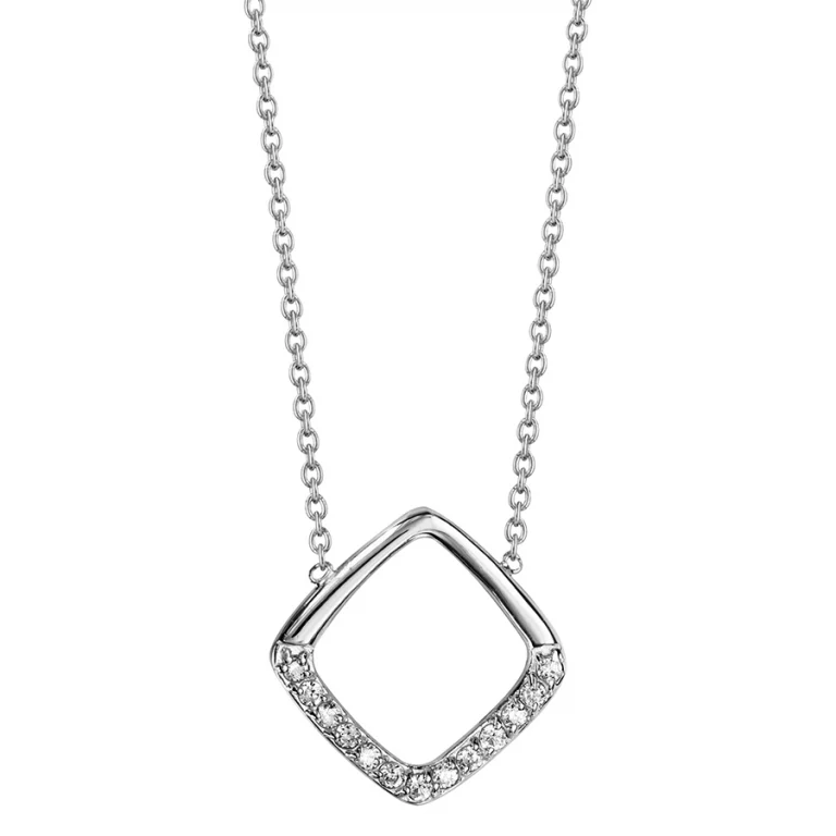 Collier carré serti d’oxydes blancs ajouré – Argent 925 rhodié | Azuline