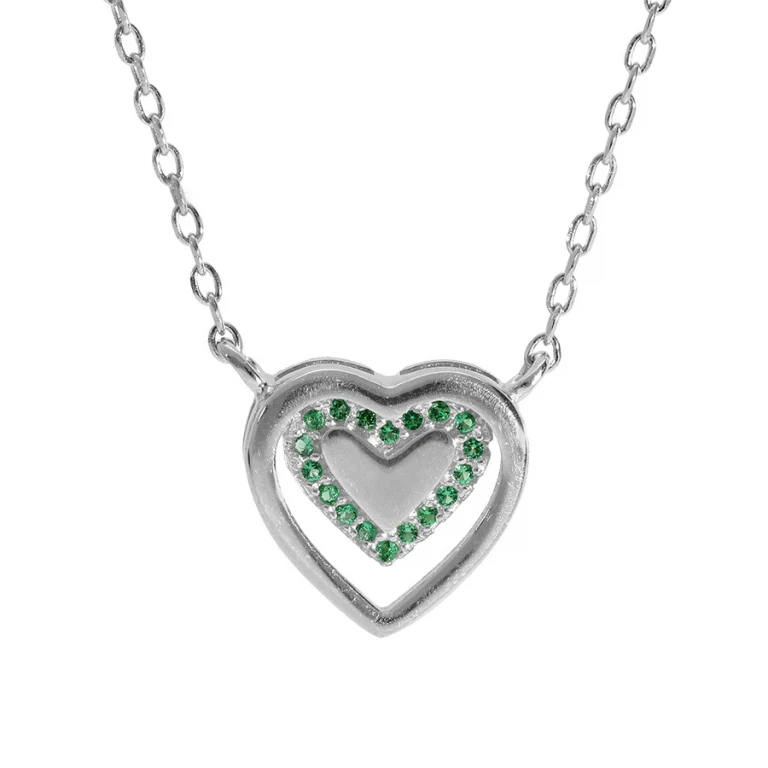 Collier cœur serti d’oxydes verts – Argent 925 rhodié | Azuline