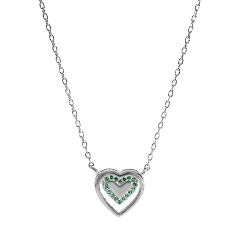 Collier cœur serti d’oxydes verts – Argent 925 rhodié | Azuline