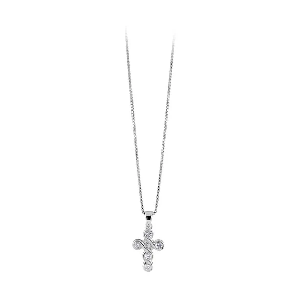 Collier mini croix sertie d’oxydes – Argent 925 rhodié | Azuline