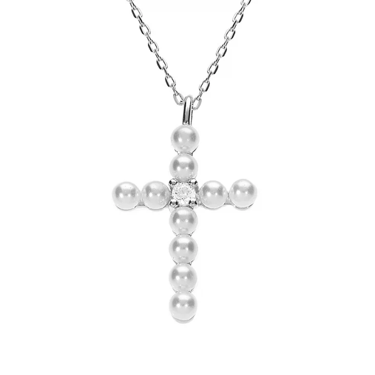 Collier croix à oxyde blanc grand modèle – Argent 925 rhodié | Azuline