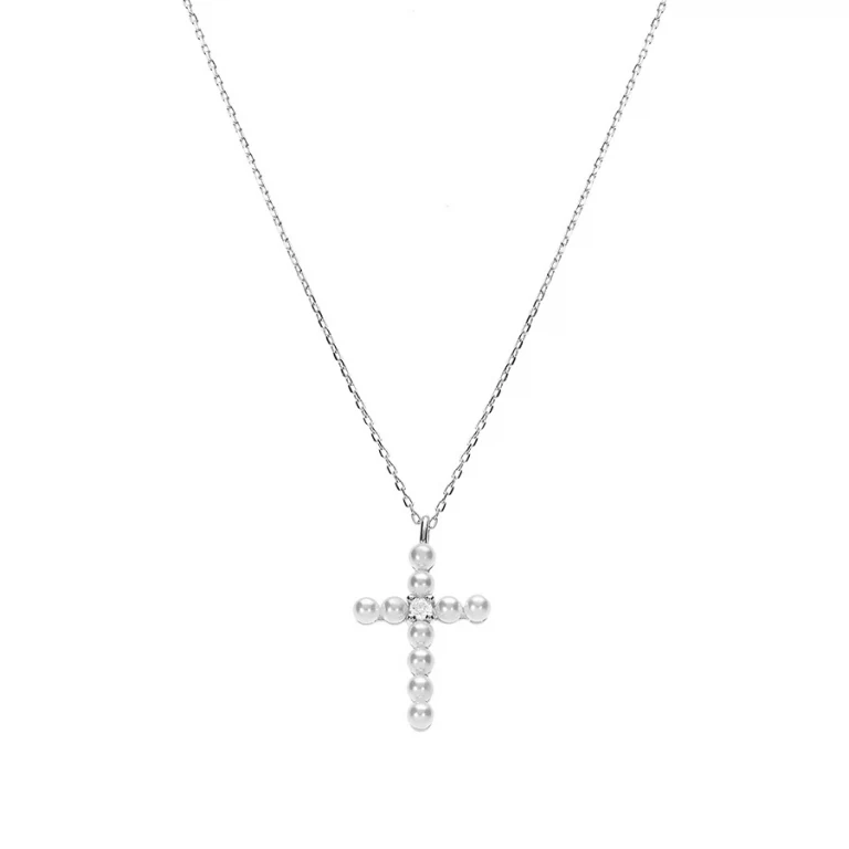 Collier croix à oxyde blanc grand modèle – Argent 925 rhodié | Azuline