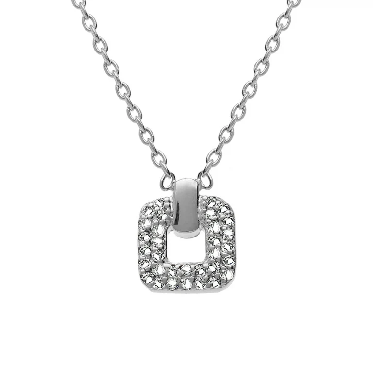 Collier carré serti d’oxydes blancs petit modèle – Argent 925 rhodié | Azuline